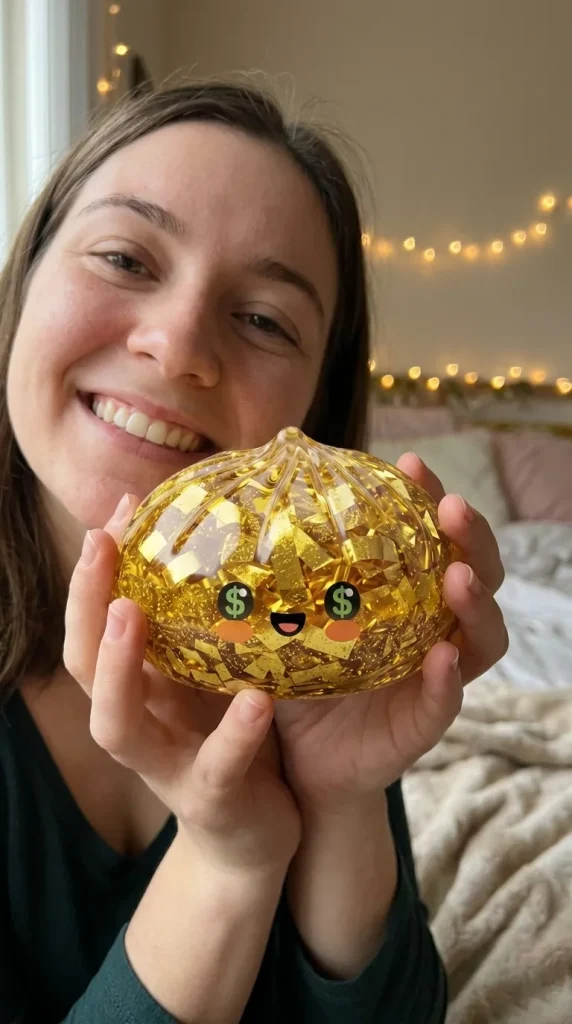 Gold Dumpling Squishy Zeldzame Editie in het dagelijks leven