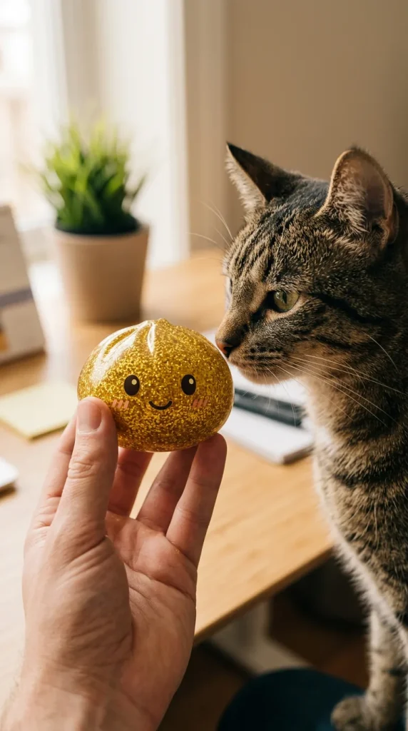 Glitter Dumpling Squishy Gold Luxe met een knuffel