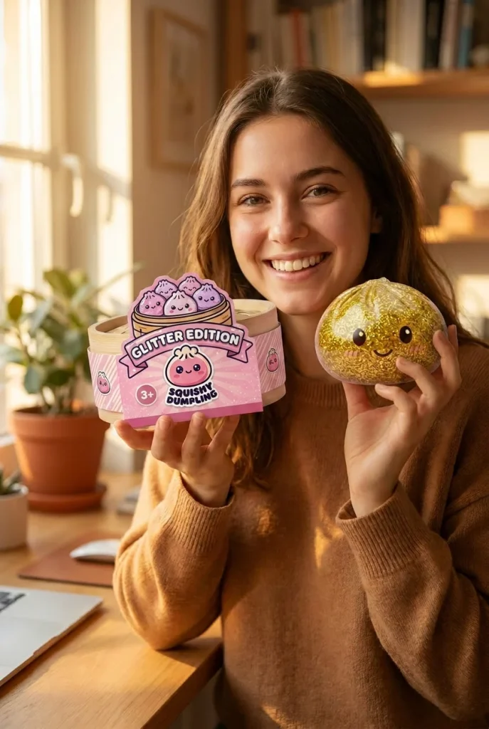 Glitter Dumpling Squishy Gold Luxe met zijn doos