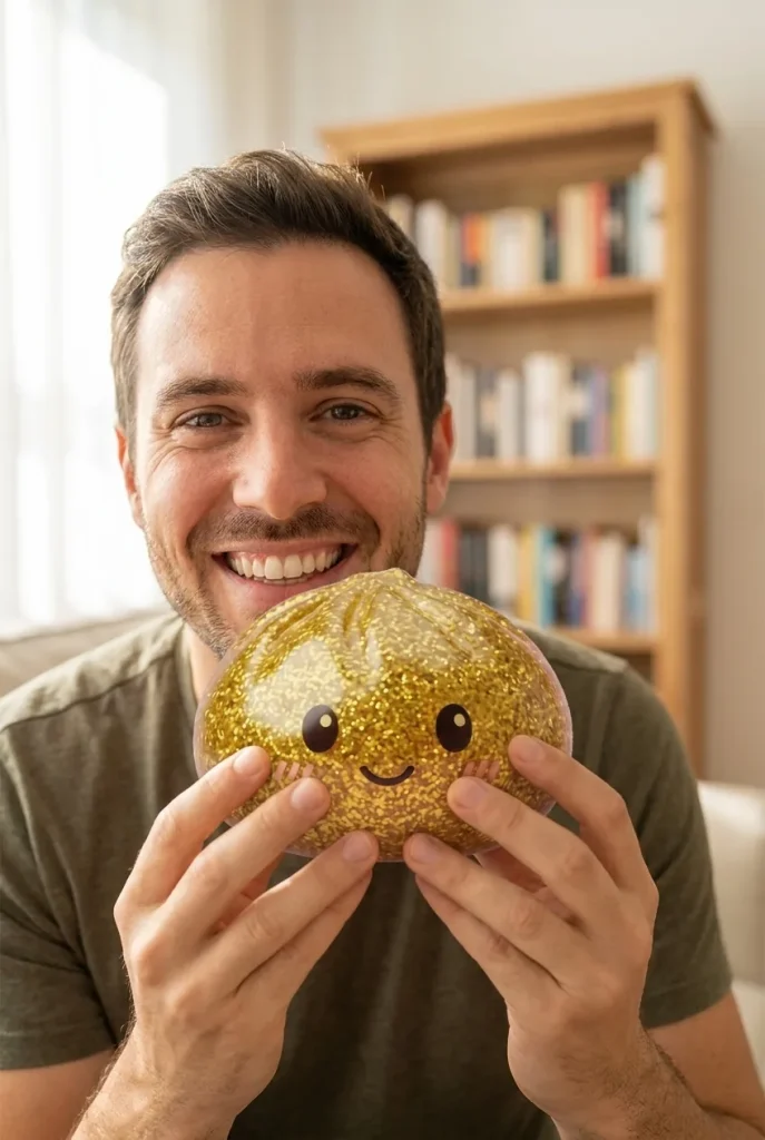 Glitter Dumpling Squishy Gold Luxe in het dagelijks leven