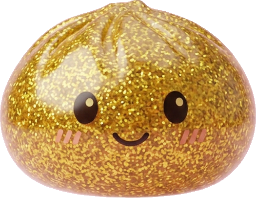Glitter Dumpling Squishy Gold Luxe tijdens het knijpen, zacht materiaal