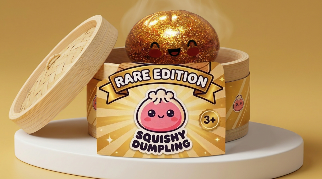Dumpling Squishy Glitter Or Gouden Unieke Schat in het bamboe stoommandje