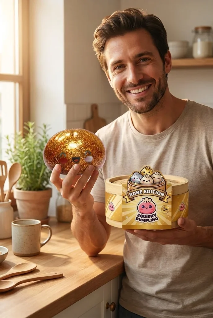 Dumpling Squishy Glitter Or Gouden Unieke Schat met zijn doos