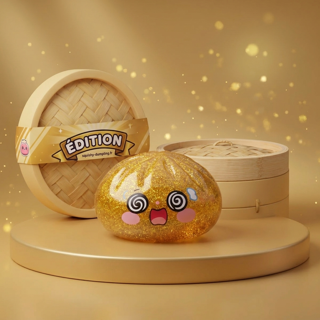 Gold Dumpling Squishy Chance – Gouden Geluksdumpling in zijn kawaii omgeving