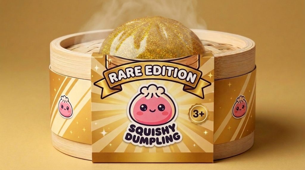 Gold Dumpling Squishy Chance – Gouden Geluksdumpling in het bamboe stoommandje