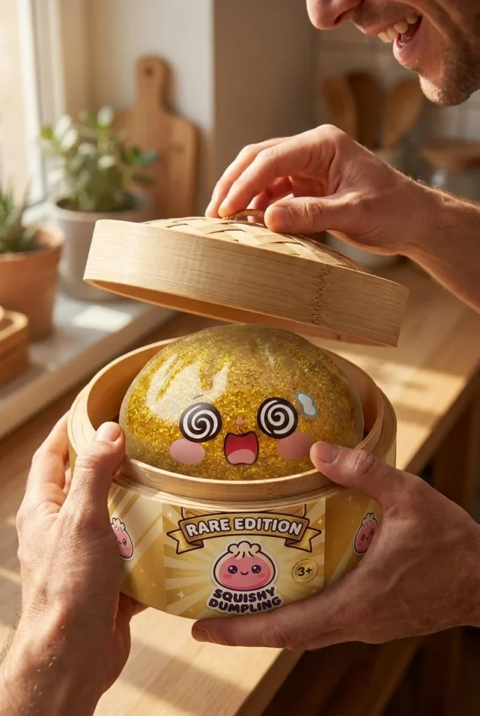 Gold Dumpling Squishy Chance – Gouden Geluksdumpling tijdens het uitpakken