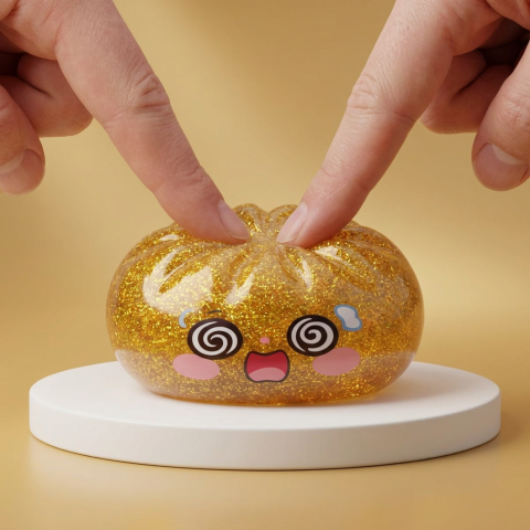 Gold Dumpling Squishy Chance – Gouden Geluksdumpling tijdens het knijpen, zacht materiaal