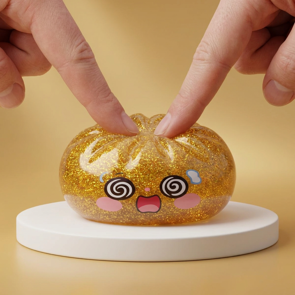 Gold Dumpling Squishy Chance – Gouden Geluksdumpling tijdens het knijpen, zacht materiaal