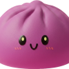 Dumpling Squishy Grijs-Magenta met Bamboe Mandje tijdens het knijpen, zacht materiaal