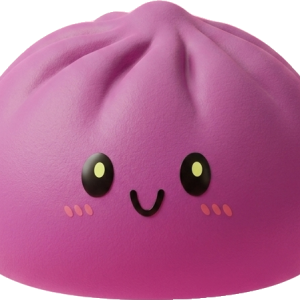 Dumpling Squishy Grijs-Magenta met Bamboe Mandje tijdens het knijpen, zacht materiaal