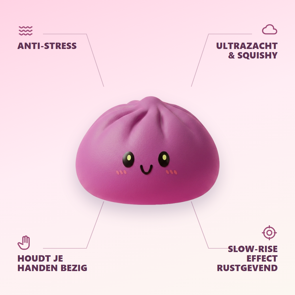 Dumpling Squishy Grijs-Magenta met Bamboe Mandje — zijn voordelen
