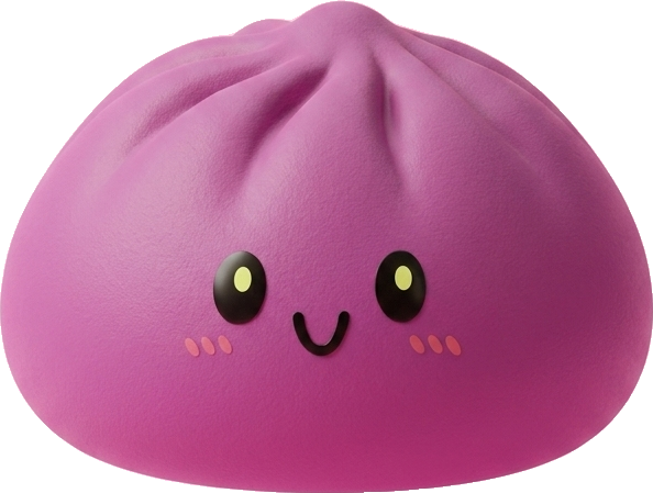Dumpling Squishy Grijs-Magenta met Bamboe Mandje tijdens het knijpen, zacht materiaal