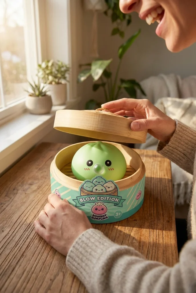Dumpling Squishy Groen Fris Natuur tijdens het uitpakken