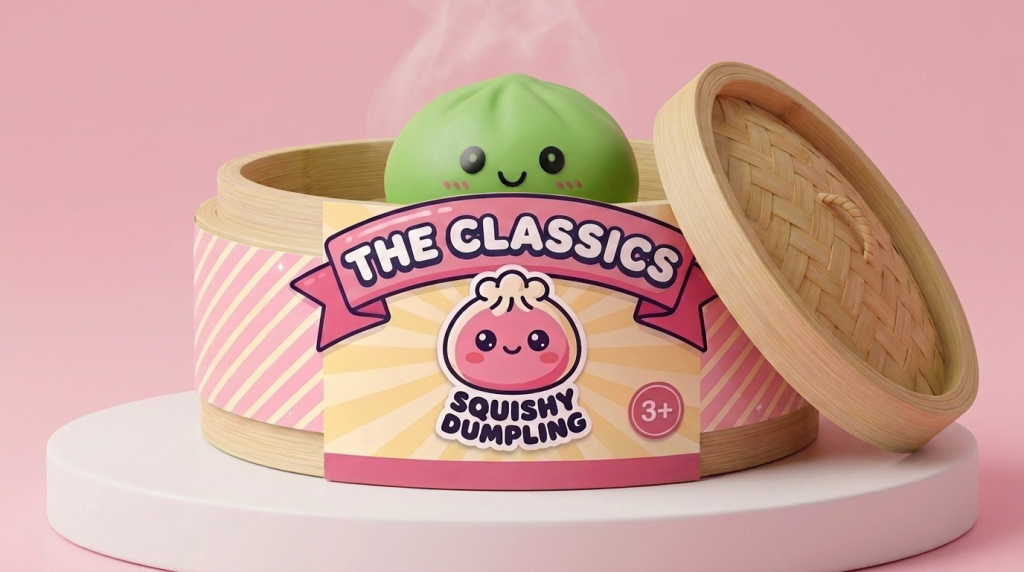 Dumpling Squishy Matcha Groen met Bamboe Mandje in het bamboe stoommandje