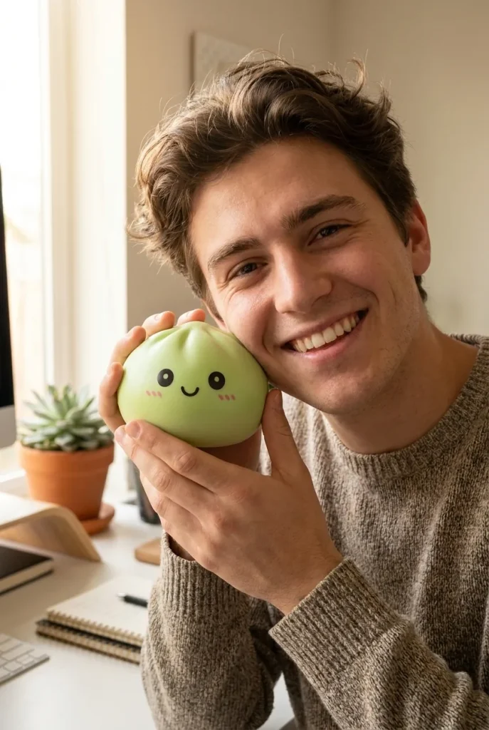 Dumpling Squishy Matcha Groen met Bamboe Mandje in het dagelijks leven