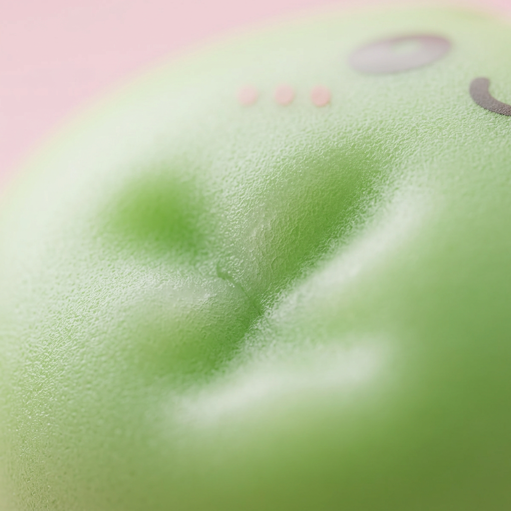 Dumpling Squishy Matcha Groen met Bamboe Mandje — macro-close-up van de textuur