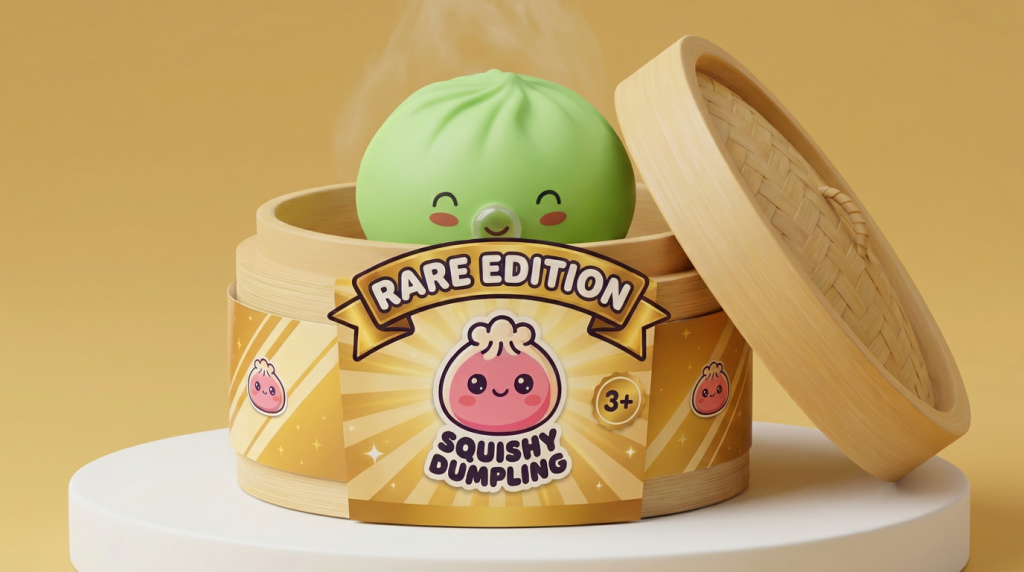 Dumpling Squishy Matcha Rare Blow Groen in het bamboe stoommandje