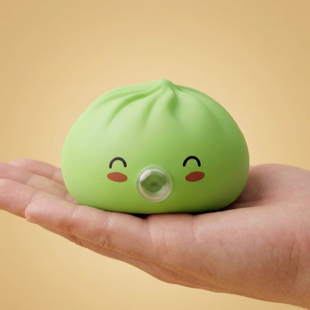 Dumpling Squishy Matcha Rare Blow Groen in de hand gehouden, echte grootte