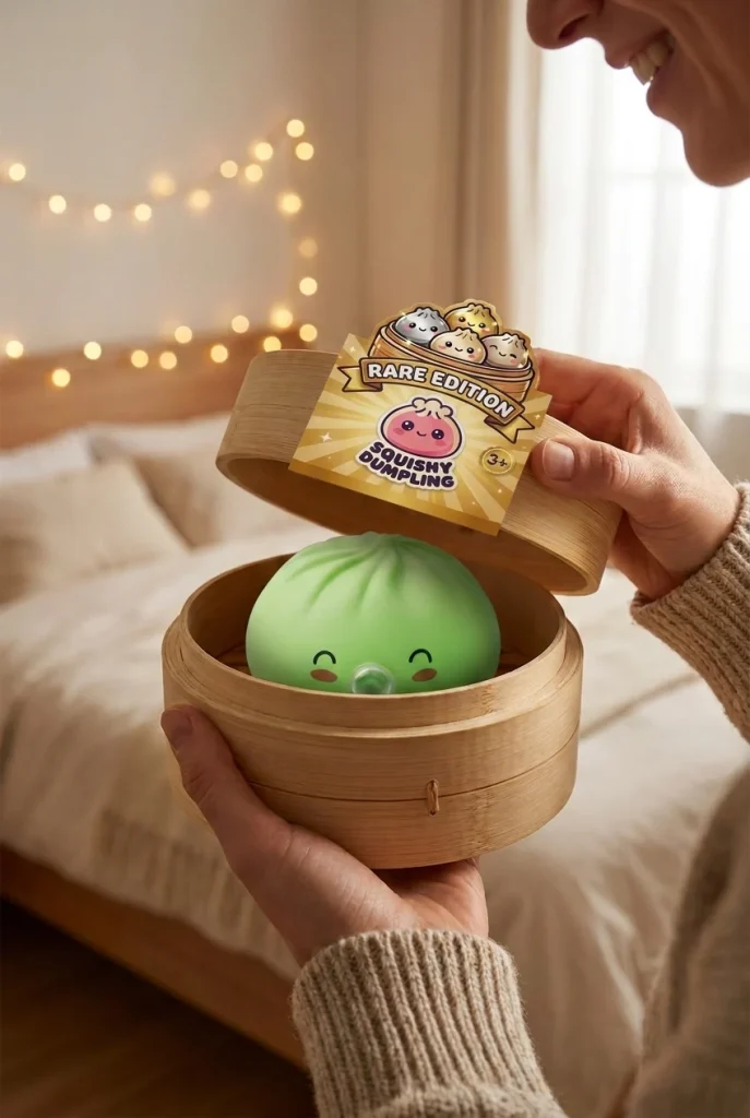 Dumpling Squishy Matcha Rare Blow Groen tijdens het uitpakken