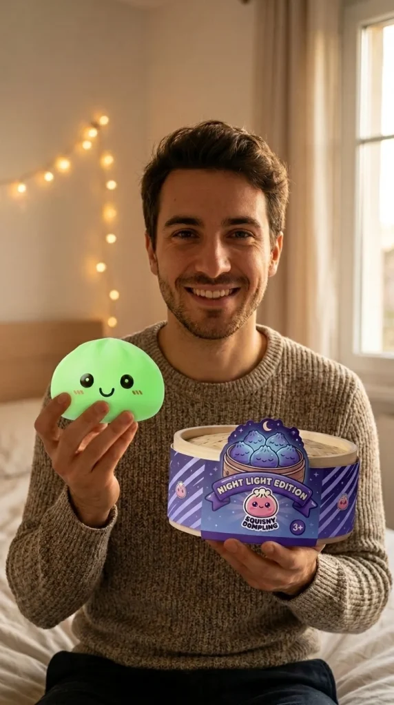 Dumpling Squishy Nachtlampje Groen Lichtgevend met zijn doos