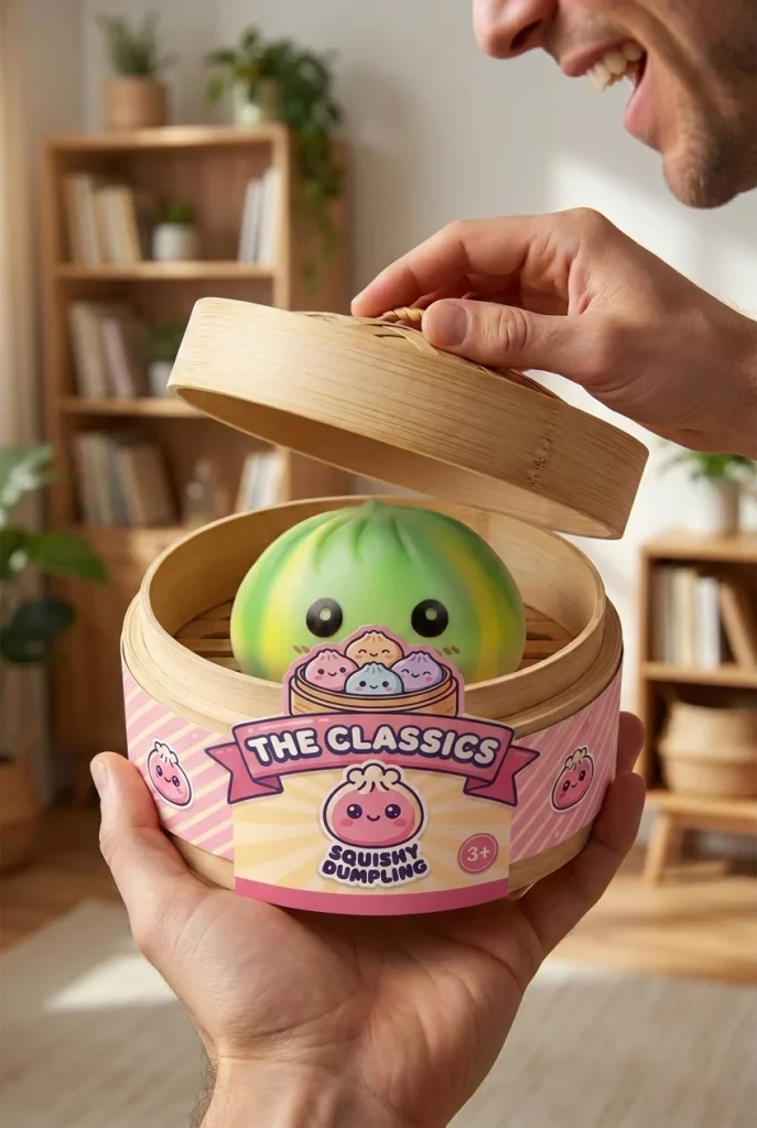 Squishy Dumpling Tie Dye Groen Swirl tijdens het uitpakken
