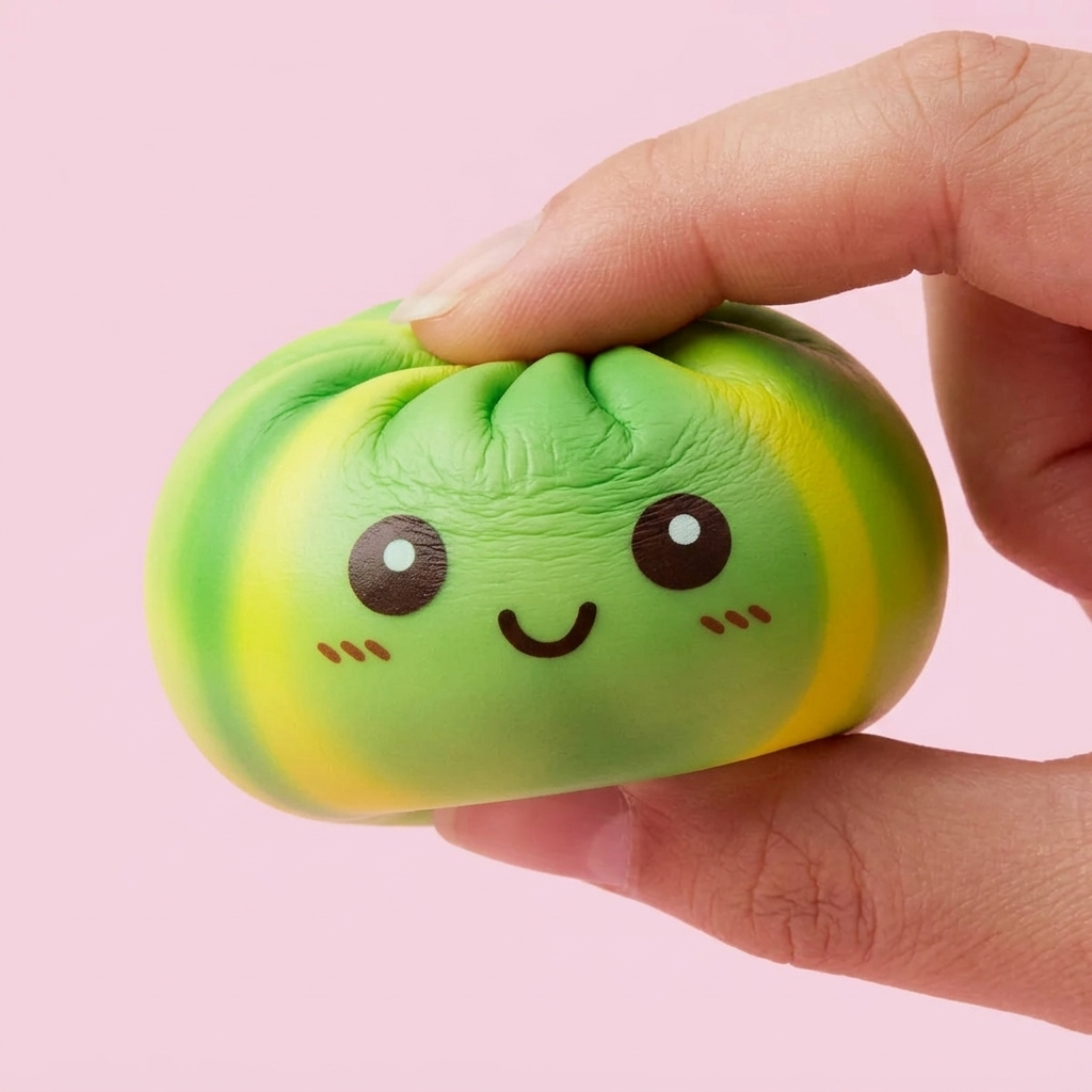 Squishy Dumpling Tie Dye Groen Swirl tijdens het knijpen, zacht materiaal
