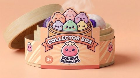 Dumpling Squishy Halloween Set van 5 in het bamboe stoommandje