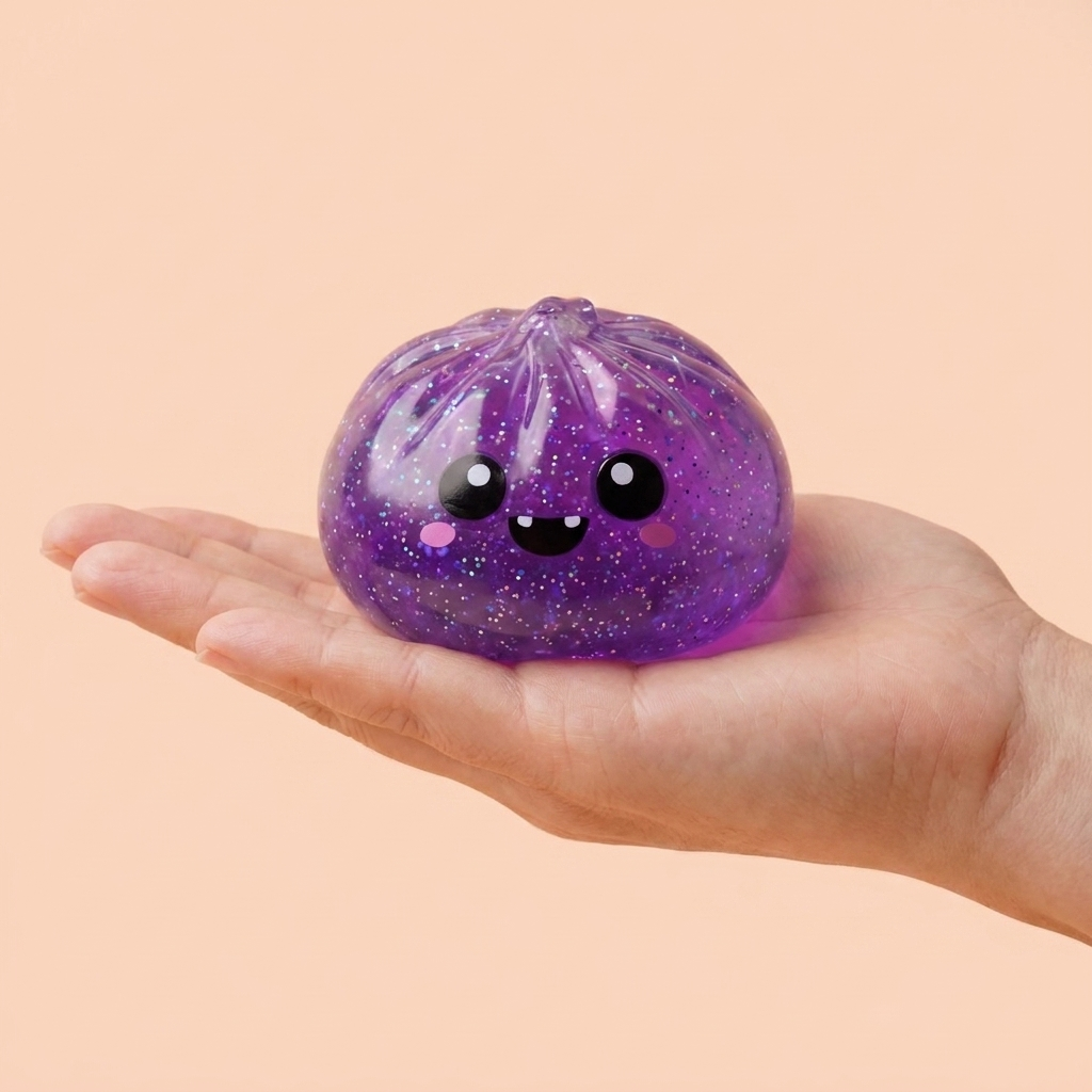 Dumpling Squishy Halloween Set van 5 in de hand gehouden, echte grootte
