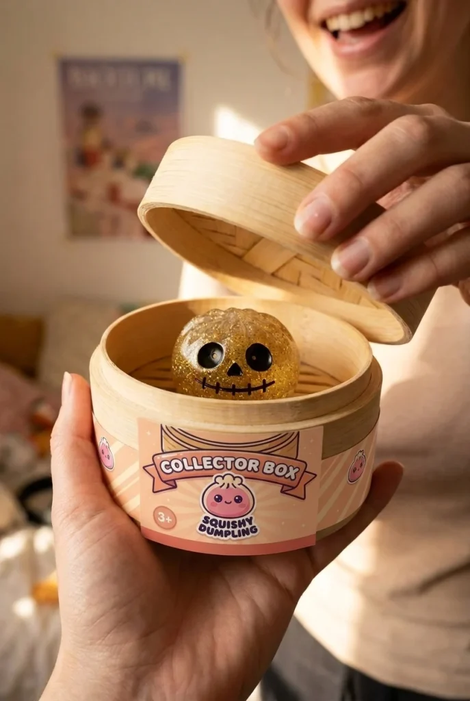 Dumpling Squishy Halloween Set van 5 tijdens het uitpakken