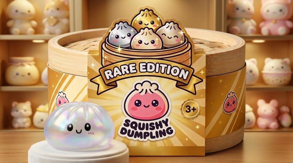 Dumpling Squishy Holographic Iriserend in zijn kawaii omgeving
