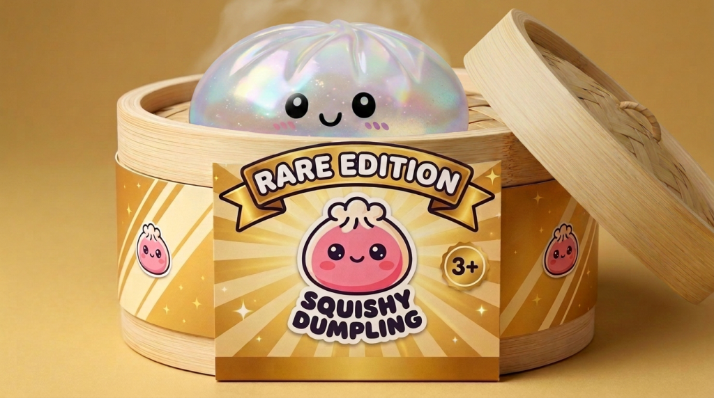 Dumpling Squishy Holographic Iriserend in het bamboe stoommandje