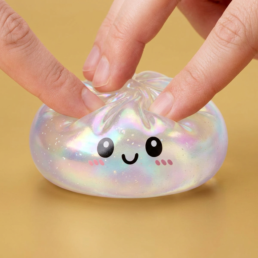 Dumpling Squishy Holographic Iriserend tijdens het knijpen, zacht materiaal