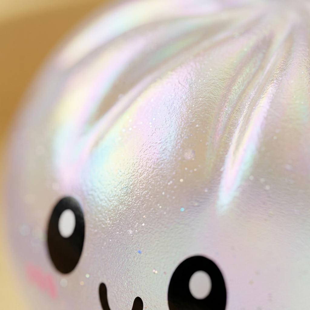 Dumpling Squishy Holographic Iriserend — macro-close-up van de textuur