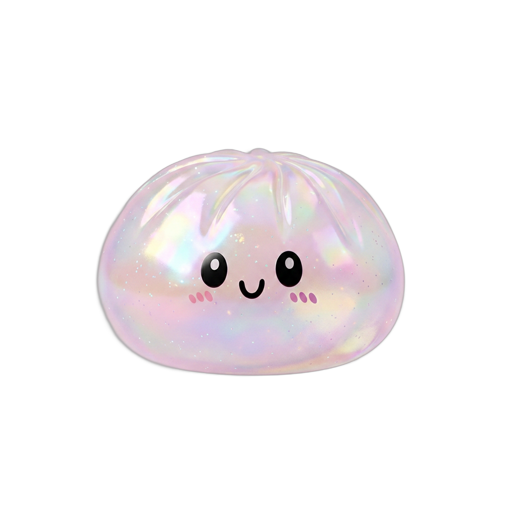 Dumpling Squishy Holographic Iriserend tijdens het knijpen, zacht materiaal