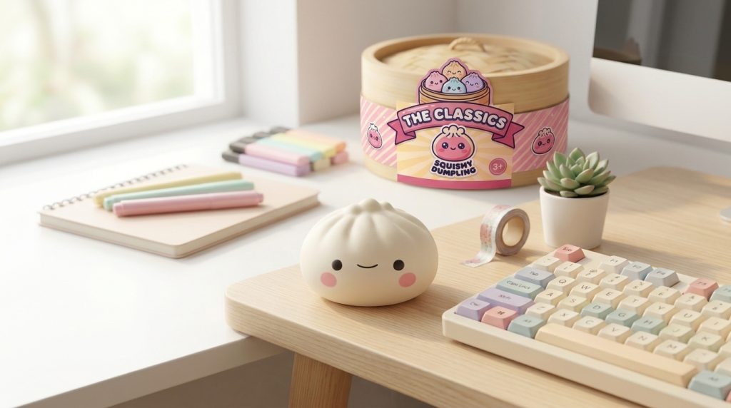 Dumpling Squishy Mystery Japans Kawaii – Set van 12 in zijn kawaii omgeving