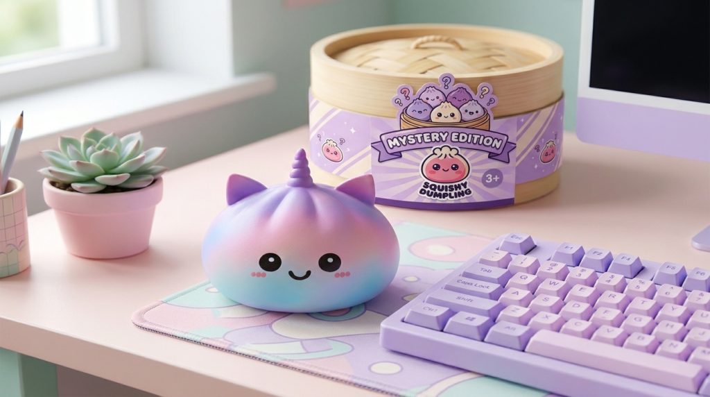 Jumbo Dumpling Squishy Eenhoorn Regenboog in zijn kawaii omgeving