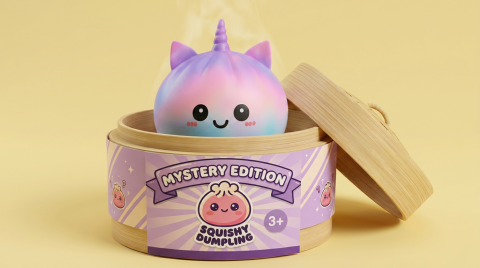 Jumbo Dumpling Squishy Eenhoorn Regenboog in het bamboe stoommandje