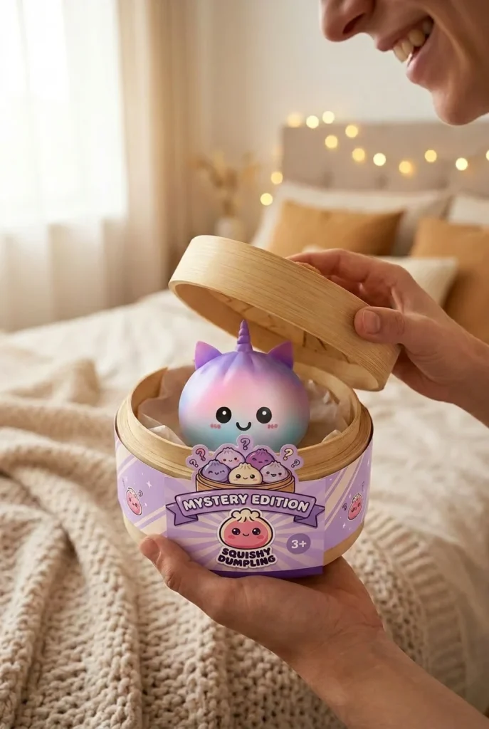Jumbo Dumpling Squishy Eenhoorn Regenboog tijdens het uitpakken