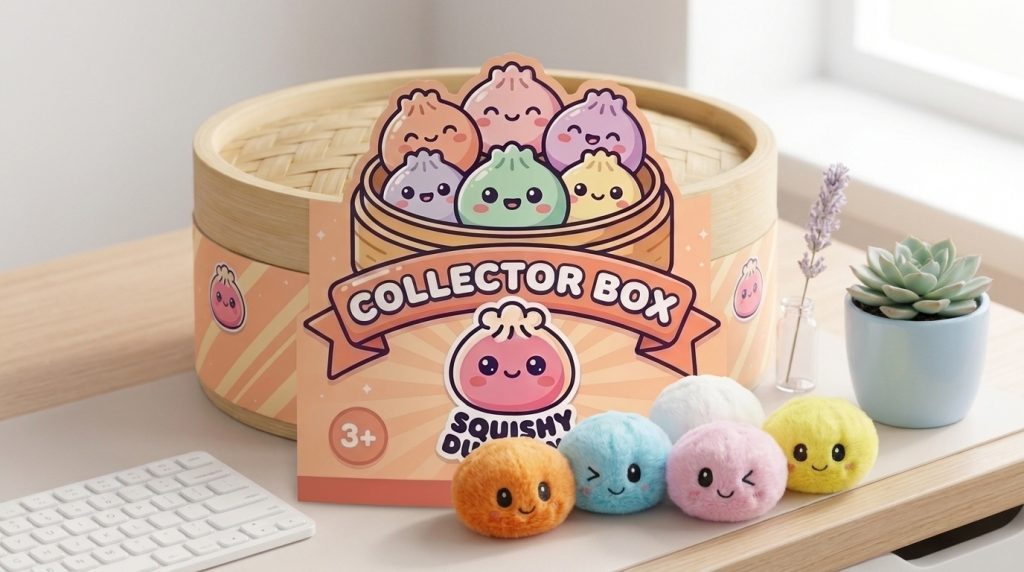 Dumpling Squishy Sleutelhanger Pluche Set X6 in zijn kawaii omgeving