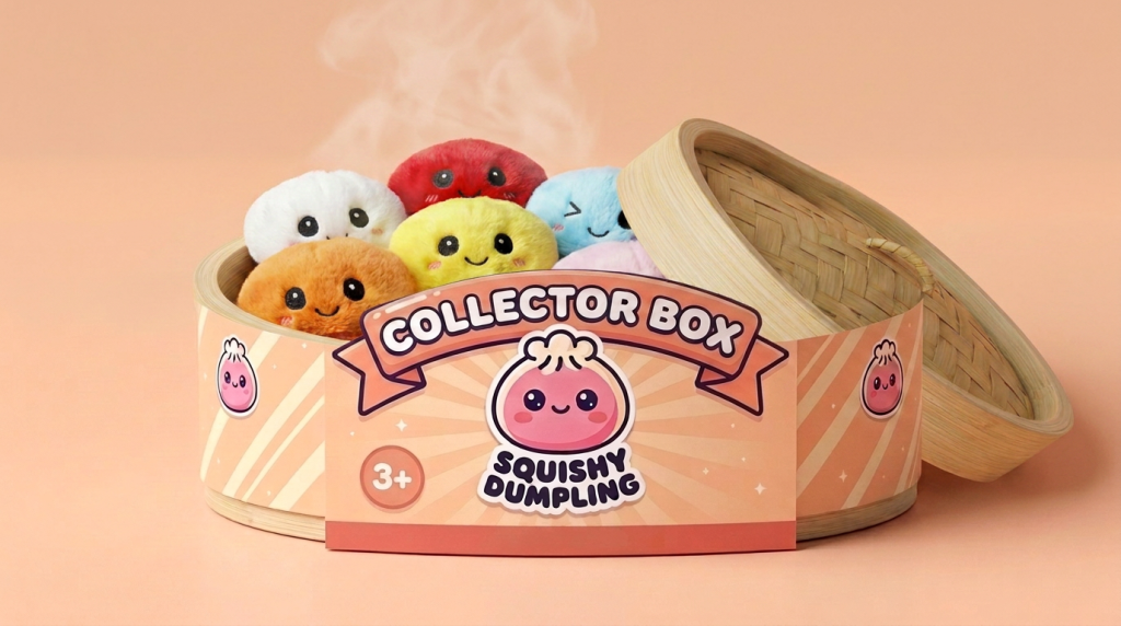 Dumpling Squishy Sleutelhanger Pluche Set X6 in het bamboe stoommandje