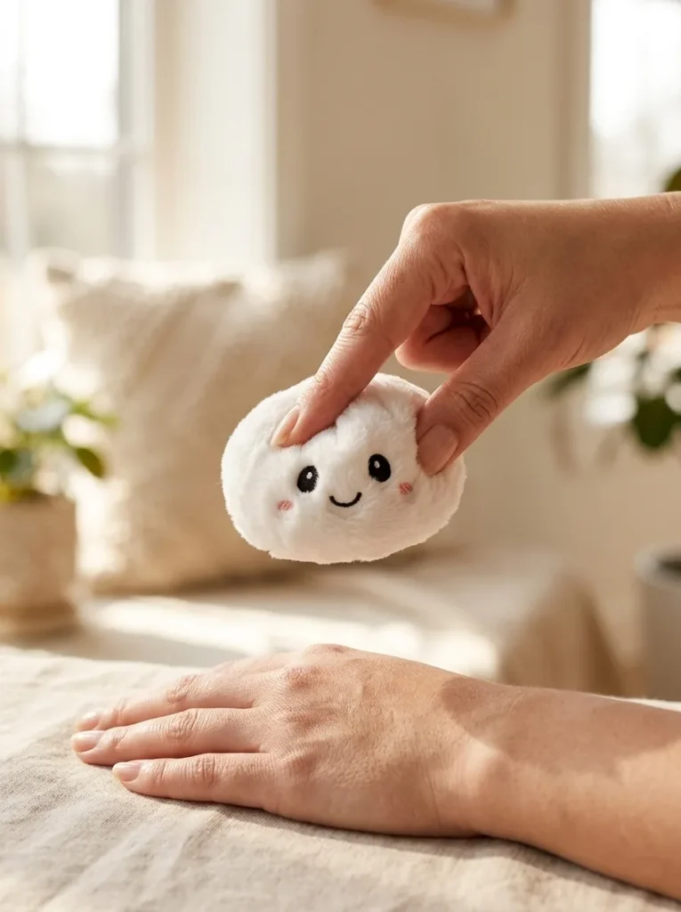 Dumpling Squishy Sleutelhanger Pluche Set X6 tijdens het knijpen