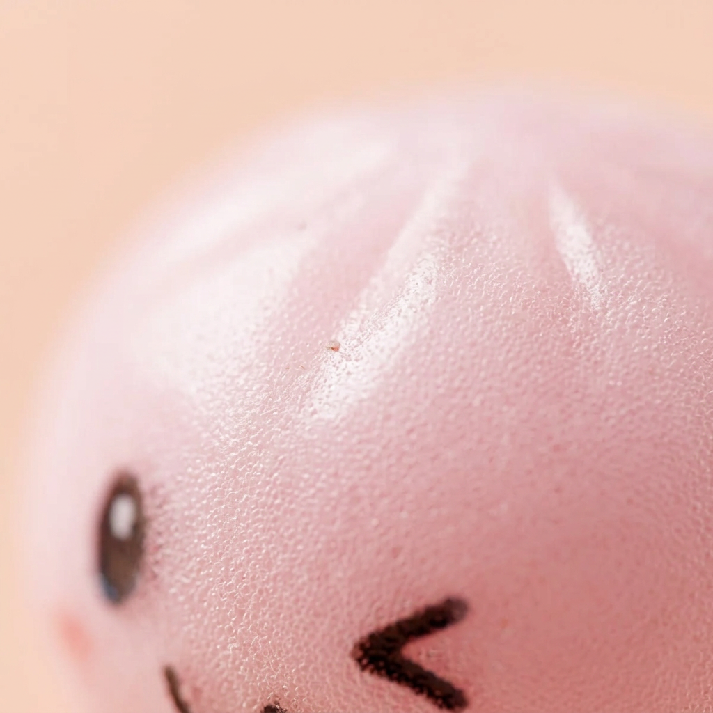Dumpling Squishy Sleutelhanger Pluche Set X6 — macro-close-up van de textuur