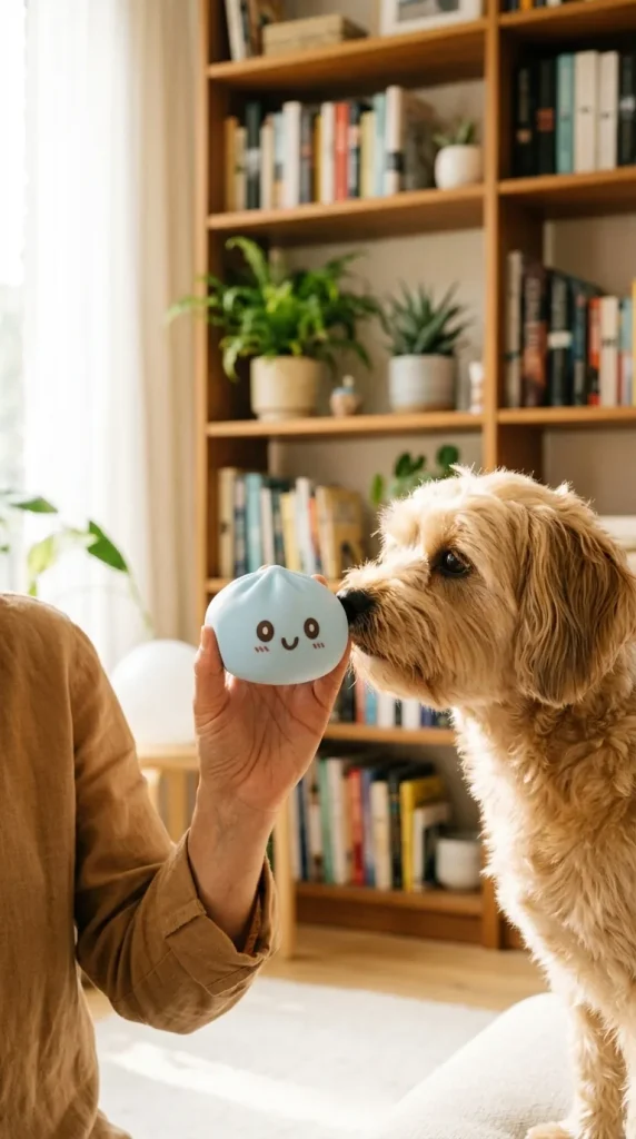 Squishy Dumpling Blue Giant Jumbo met een knuffel