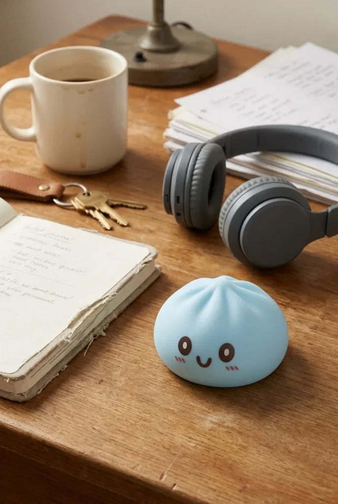 Squishy Dumpling Blue Giant Jumbo op het bureau