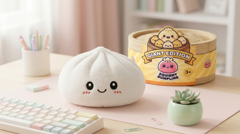 Squishy Dumpling Big Zacht Knuffelkussen in zijn kawaii omgeving