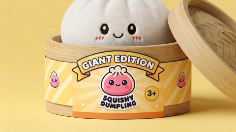 Squishy Dumpling Big Zacht Knuffelkussen in het bamboe stoommandje