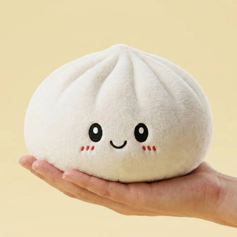 Squishy Dumpling Big Zacht Knuffelkussen in de hand gehouden, echte grootte