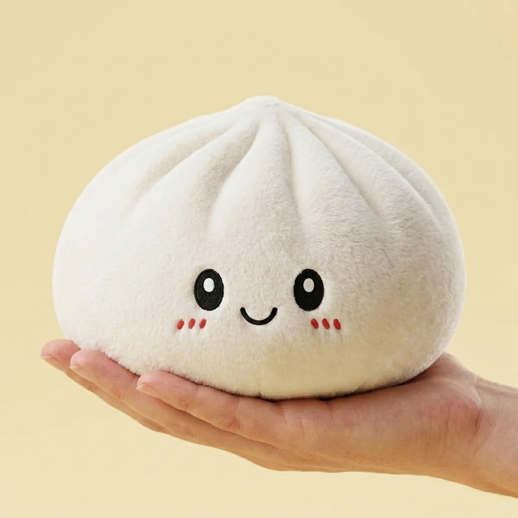 Squishy Dumpling Big Zacht Knuffelkussen in de hand gehouden, echte grootte
