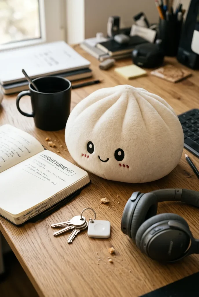 Squishy Dumpling Big Zacht Knuffelkussen op het bureau