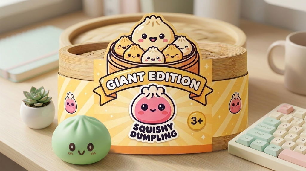 Dumpling Squishy Giant Green Jumbo 15 cm in zijn kawaii omgeving